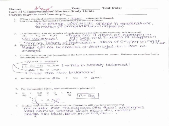 Law of conservation of mass worksheet