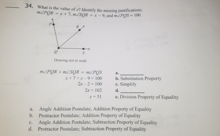 What is the value of x identify the missing justifications