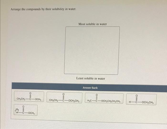 Arrange the compounds by their solubility in water