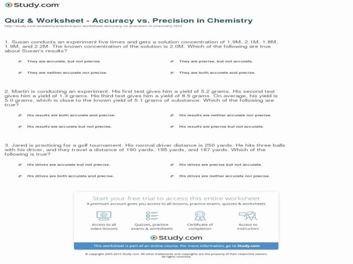 Accuracy and precision worksheet with answers