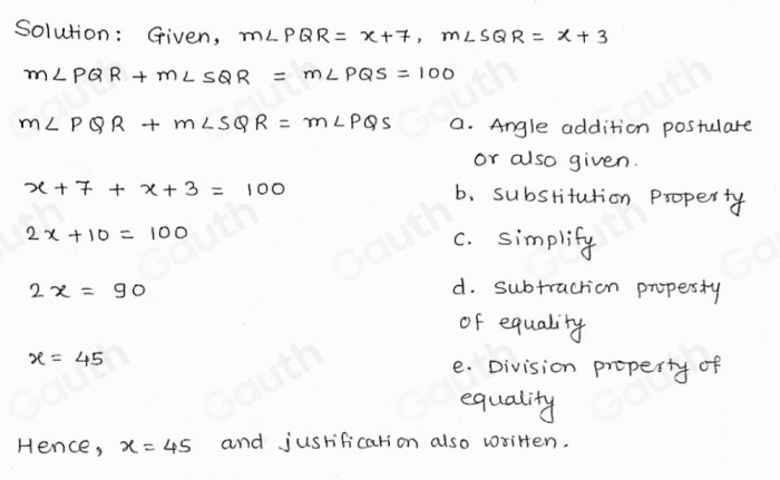 What is the value of x identify the missing justifications