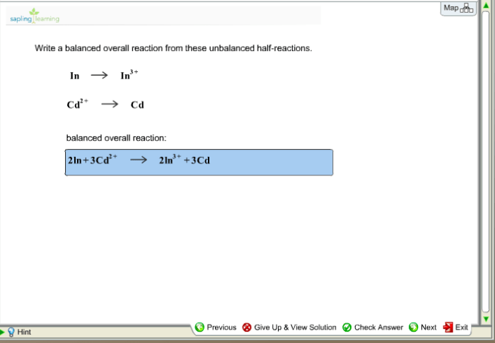 Write a balanced overall reaction from these unbalanced half reactions